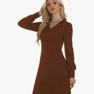 Elegant Brown Long Sleeve Dress